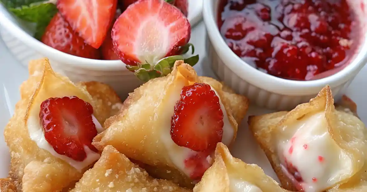 Deep-Fried Strawberry Cheesecake Stuffed Wonton Bites