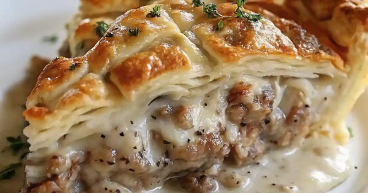 Sausage, Gravy, and Biscuit Pie
