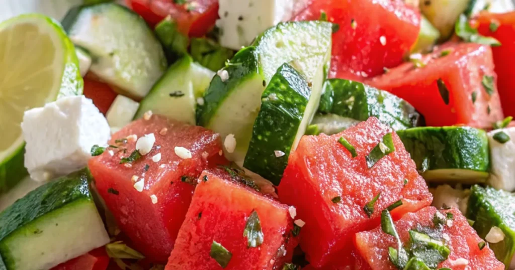 watermelon cucumber and feta salad