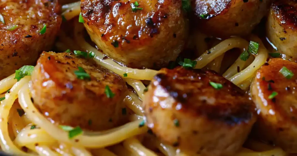 Sticky Honey Garlic Sausage Pasta Skillet