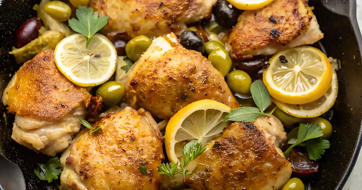 mediterranean lemon chicken with artichokes and olives